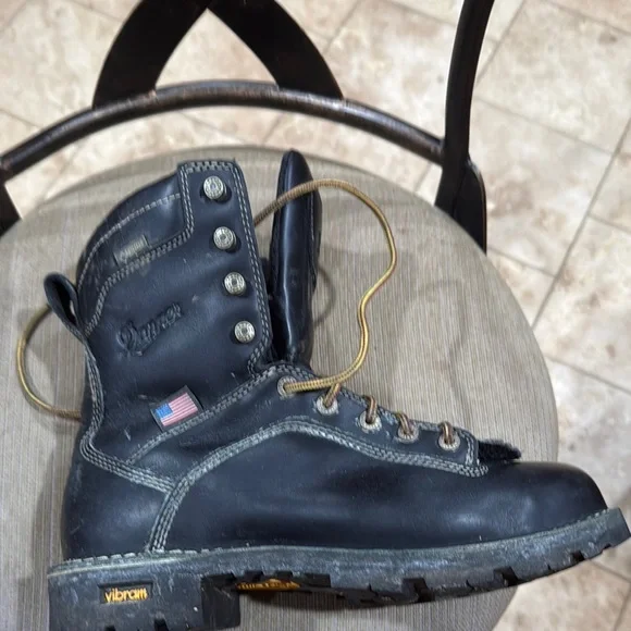 Danner Black Leather Boots with Tan Laces Quarry USA 8in steel toe Goretex 8EE - Picture 2 of 14